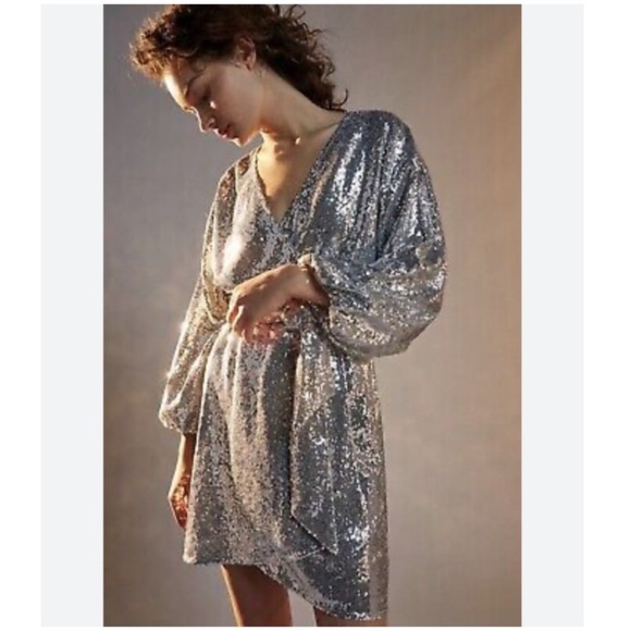 NWT Anthropologie Silver Sequin Dress